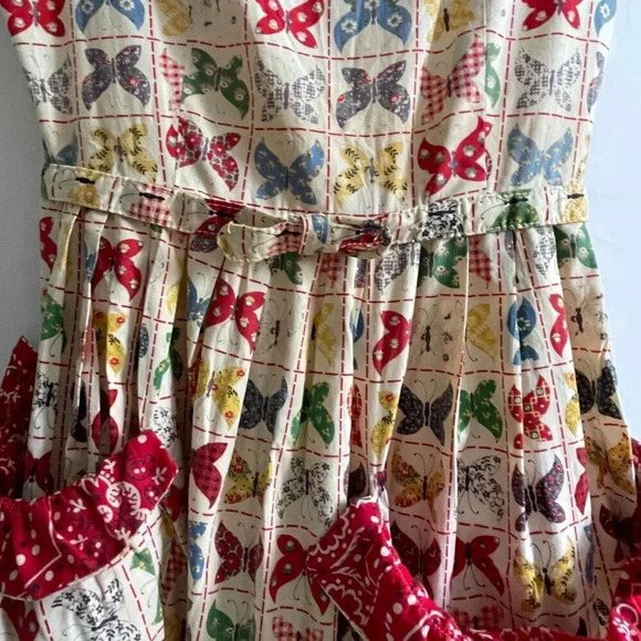 VTG 1950's Claire Evans Cotton Print Butterfly Dress Small - Picture 12 of 13
